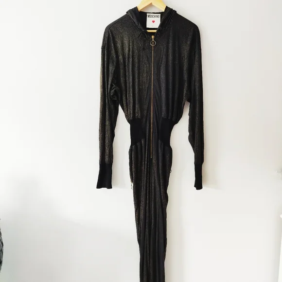 MOSCHINO Black & Gold Zipper Hoodie Jumpsuit - Picture 12 of 13